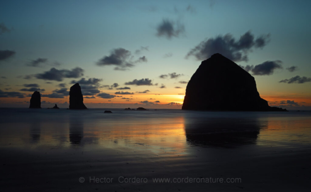 Views of Haystack Rock from Canon Beach in Oregon, USA